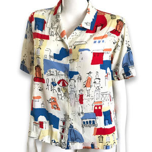 Vintage 90s Novelty Paris Parisian Cafe Shirt M